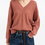Maglione con scollo a V in arancione Brunello cucinelli - donna 