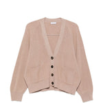 Cardigan a coste con bottoni in beige Brunello cucinelli - donna 