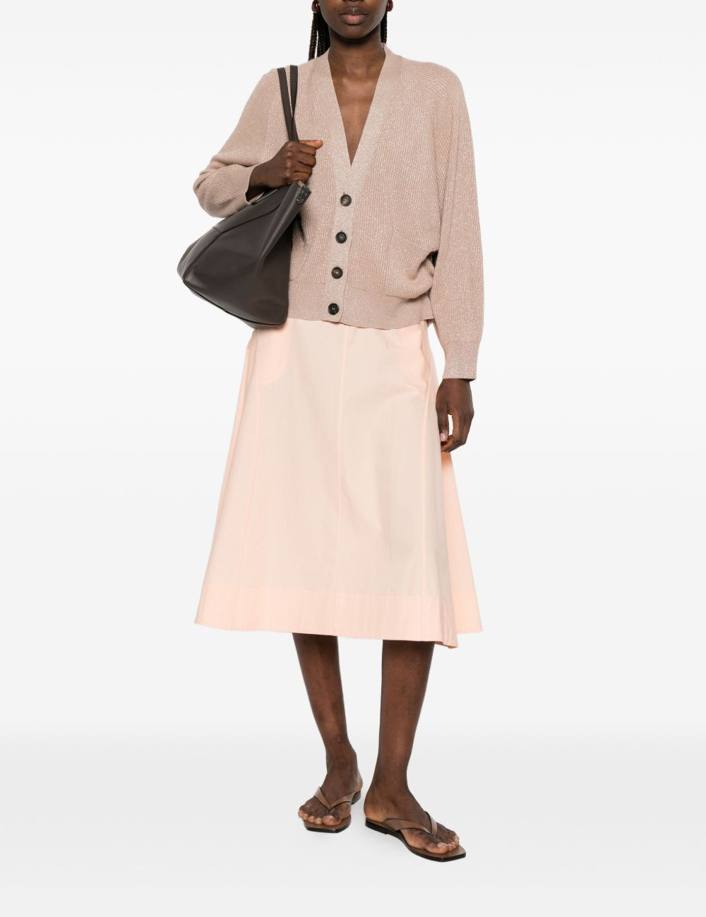 Cardigan a coste con bottoni in beige Brunello cucinelli - donna 