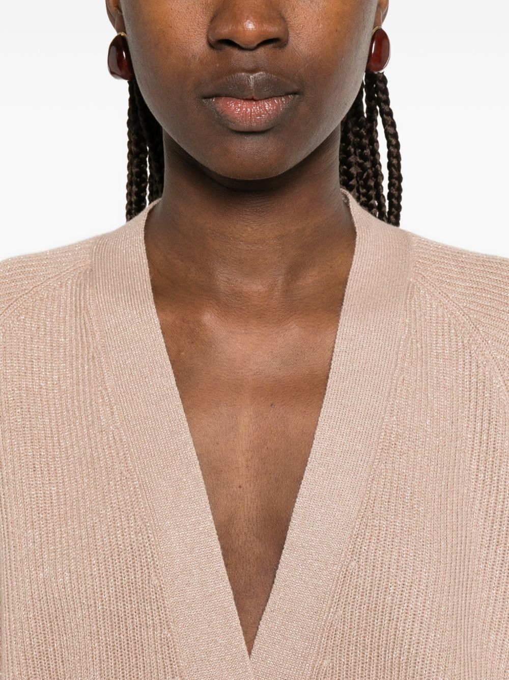 Cardigan a coste con bottoni in beige Brunello cucinelli - donna 