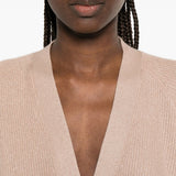 Cardigan a coste con bottoni in beige Brunello cucinelli - donna 