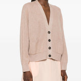 Cardigan a coste con bottoni in beige Brunello cucinelli - donna 
