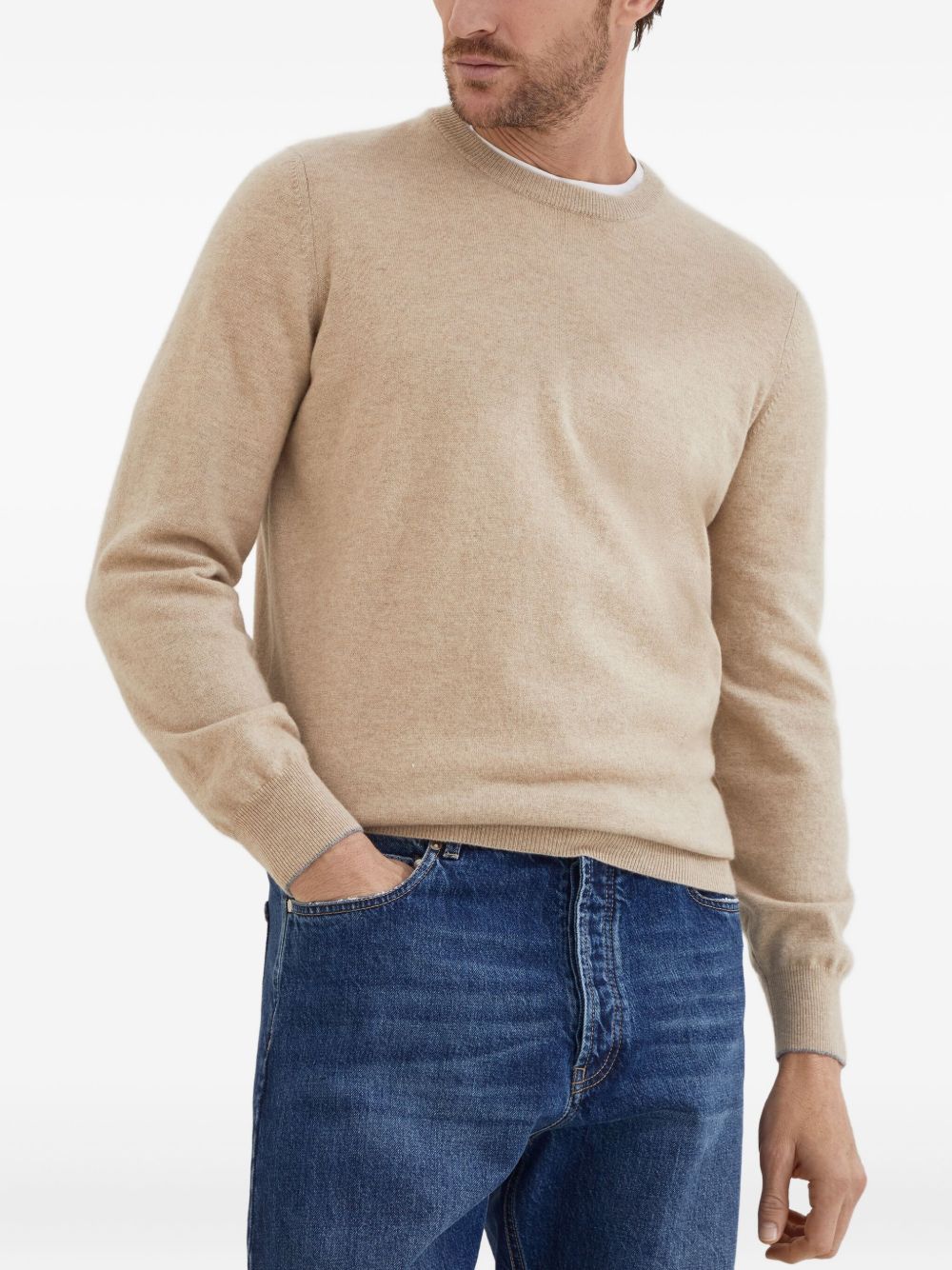 Maglione a girocollo in beige Brunello cucinelli - uomo 
