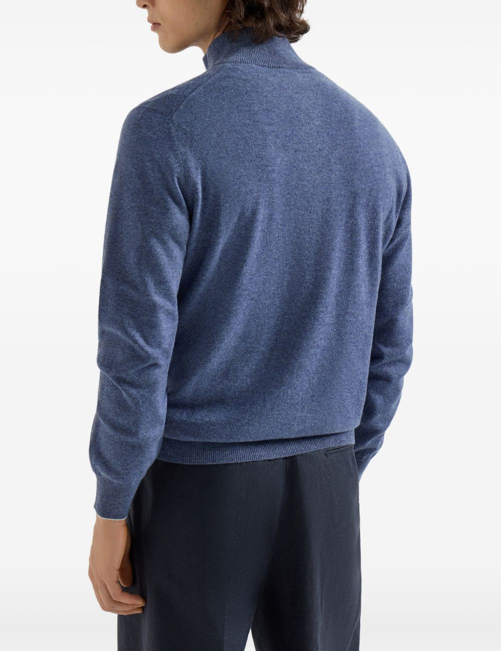 Maglione con mezza zip in blu Brunello cucinelli - uomo 