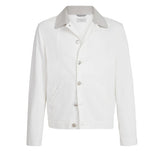 Giubbino in denim con colletto in pelle on bianco 