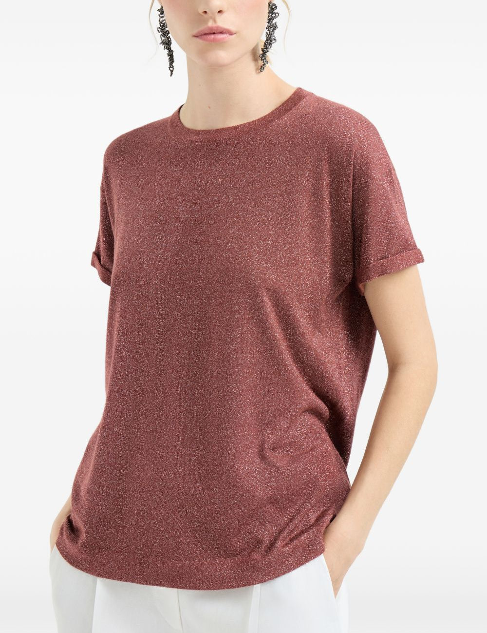 T-shirt girocollo in arancione Brunello cucinelli - donna 