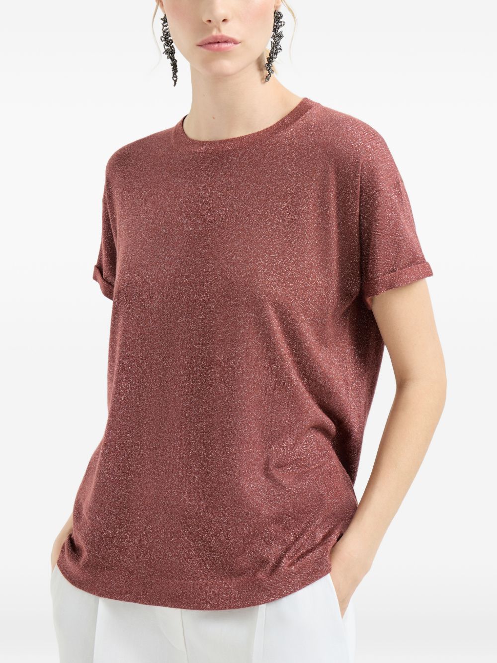 T-shirt girocollo in arancione Brunello cucinelli - donna 