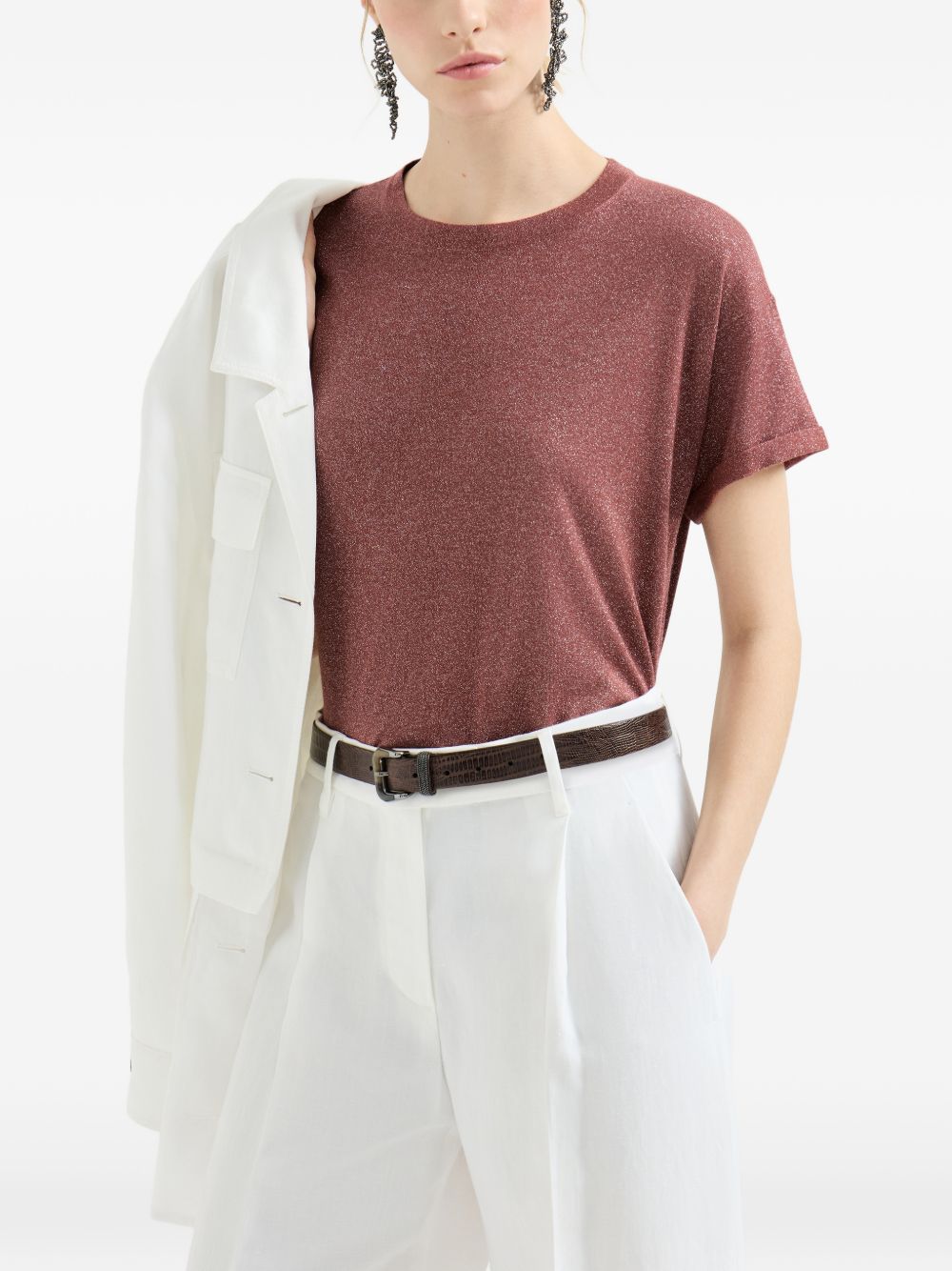 T-shirt girocollo in arancione Brunello cucinelli - donna 
