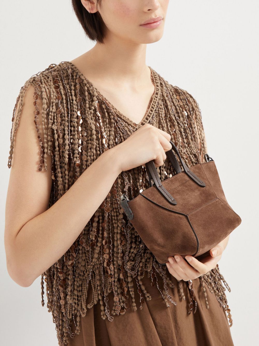 Borsa a tracolla BC Duo mini in marrone Brunello Cucinelli - donna 