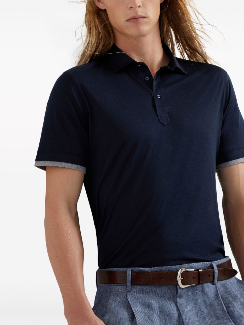 Polo a strati in blu Brunello cucinelli - uomo 