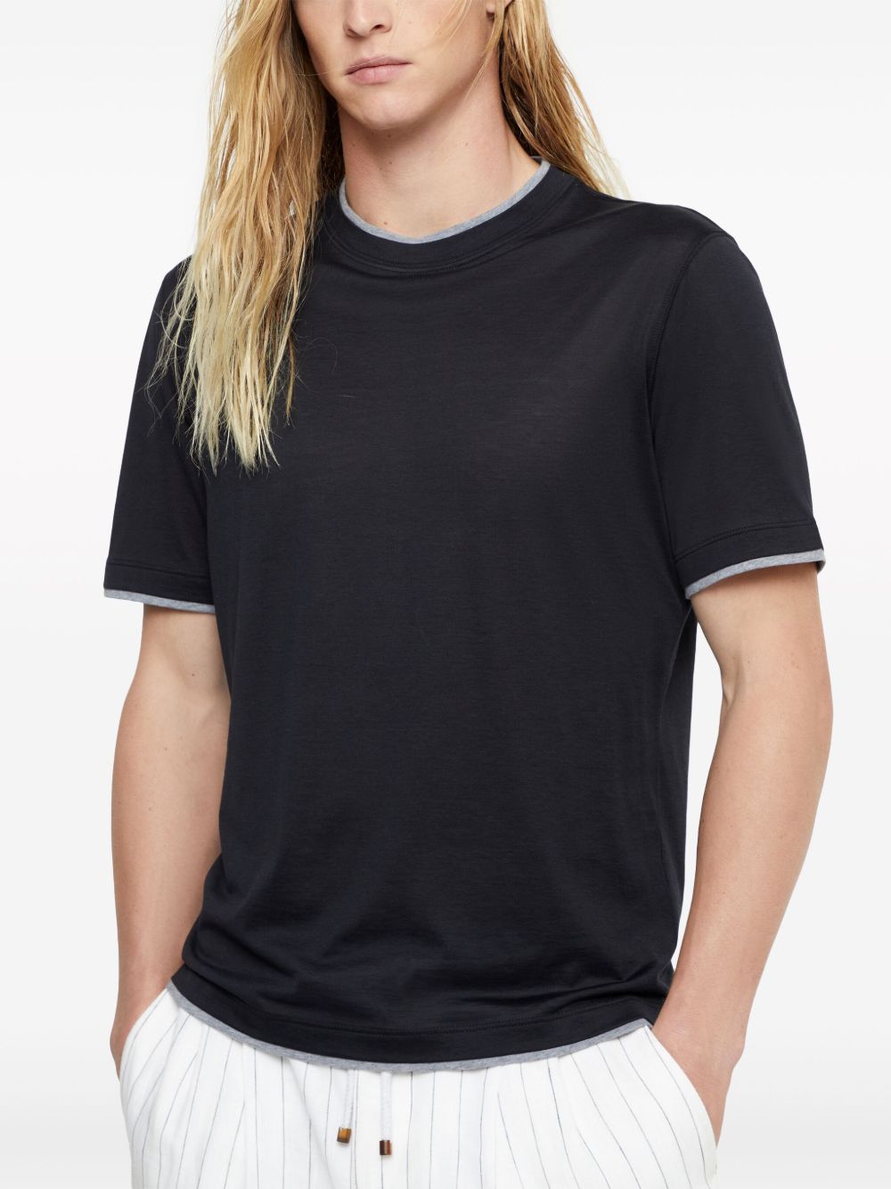T-shirt a strati in blu Brunello cucinelli - uomo 