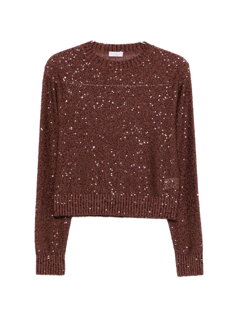 Maglione girocollo con paillettes in marrone Brunello cucinelli - donna 