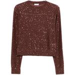 Maglione girocollo con paillettes in marrone Brunello cucinelli - donna 