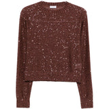 Maglione girocollo con paillettes in marrone Brunello cucinelli - donna 