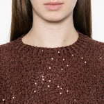 Maglione girocollo con paillettes in marrone Brunello cucinelli - donna 