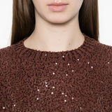 Maglione girocollo con paillettes in marrone Brunello cucinelli - donna 