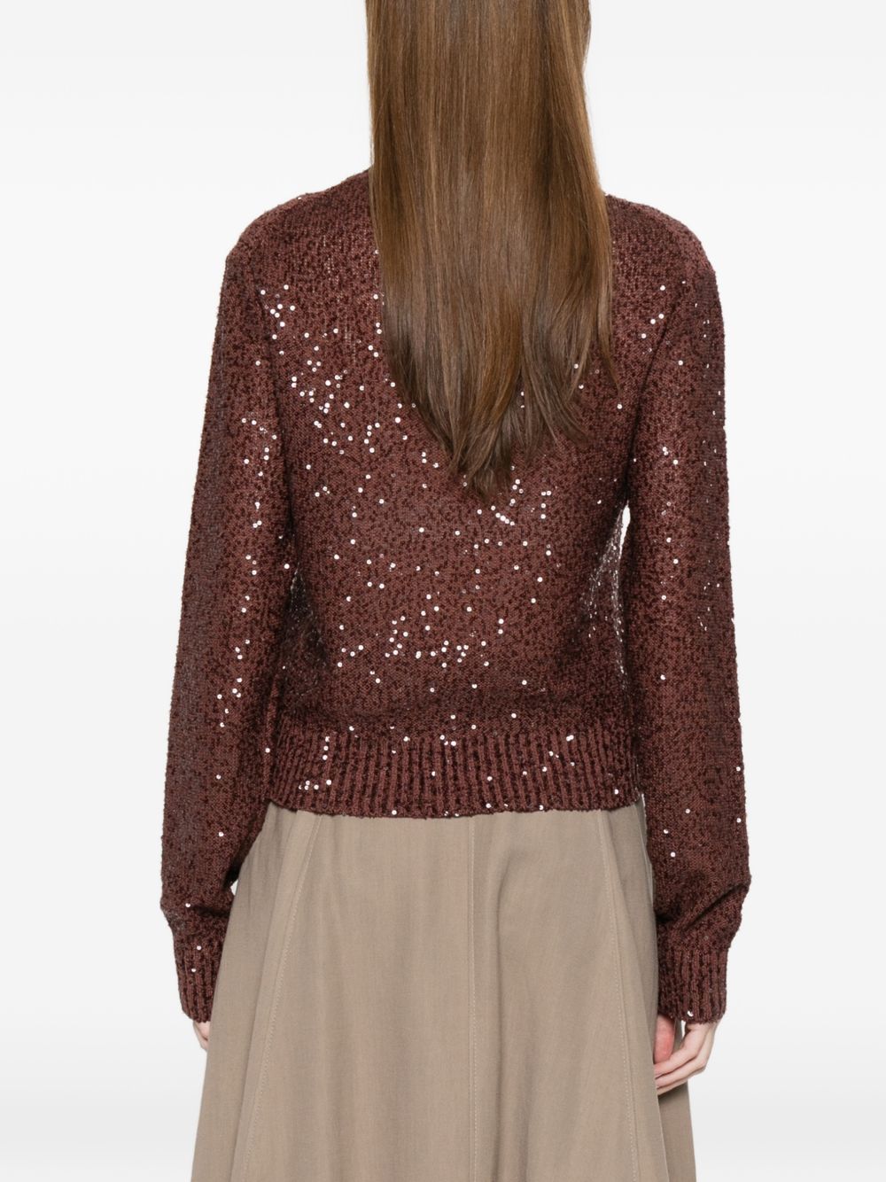 Maglione girocollo con paillettes in marrone Brunello cucinelli - donna 