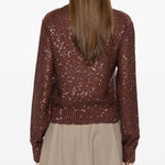 Maglione girocollo con paillettes in marrone Brunello cucinelli - donna 
