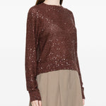 Maglione girocollo con paillettes in marrone Brunello cucinelli - donna 