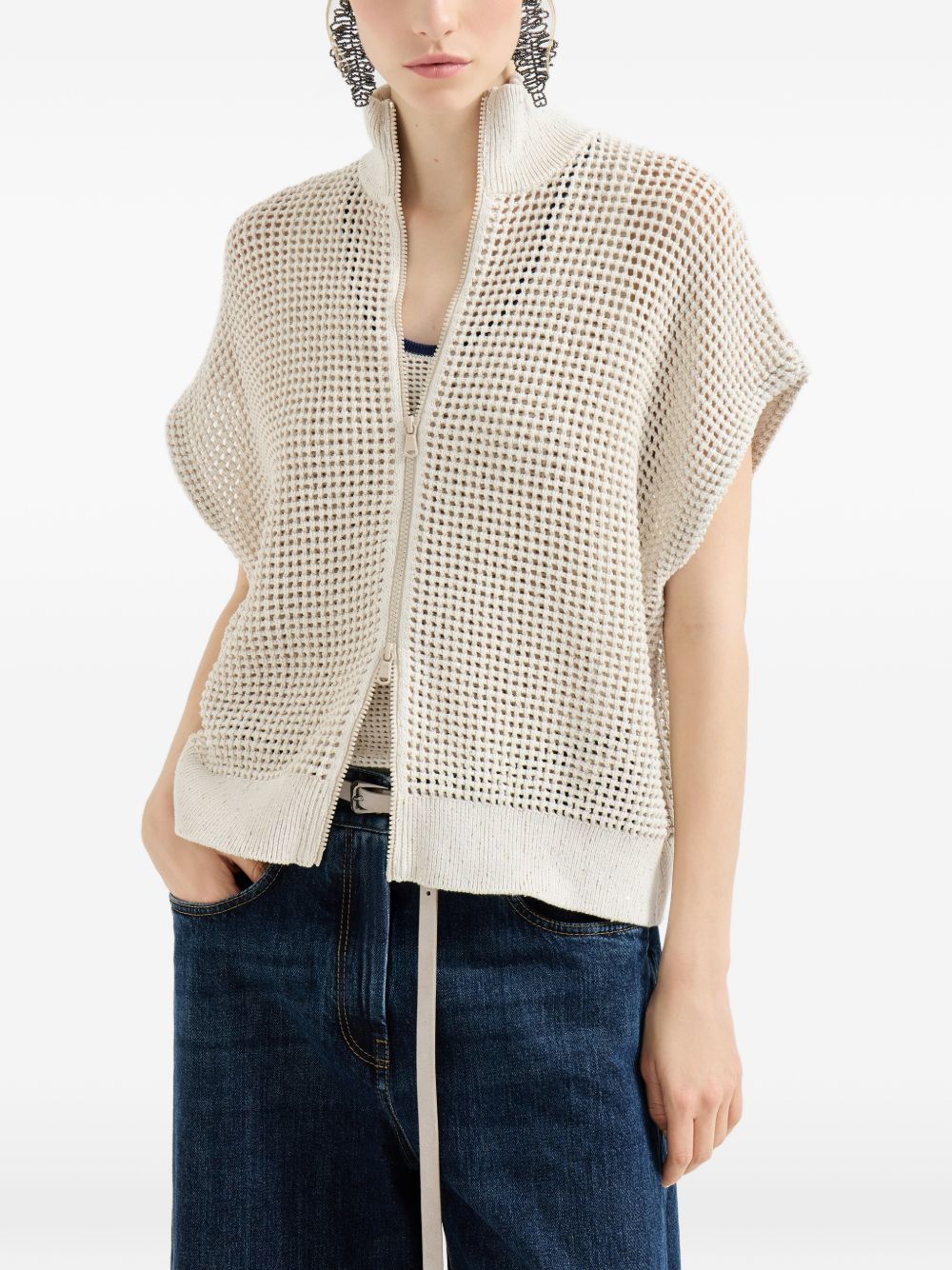 Cardigan con zip in bianco Brunello cucinelli - donna 