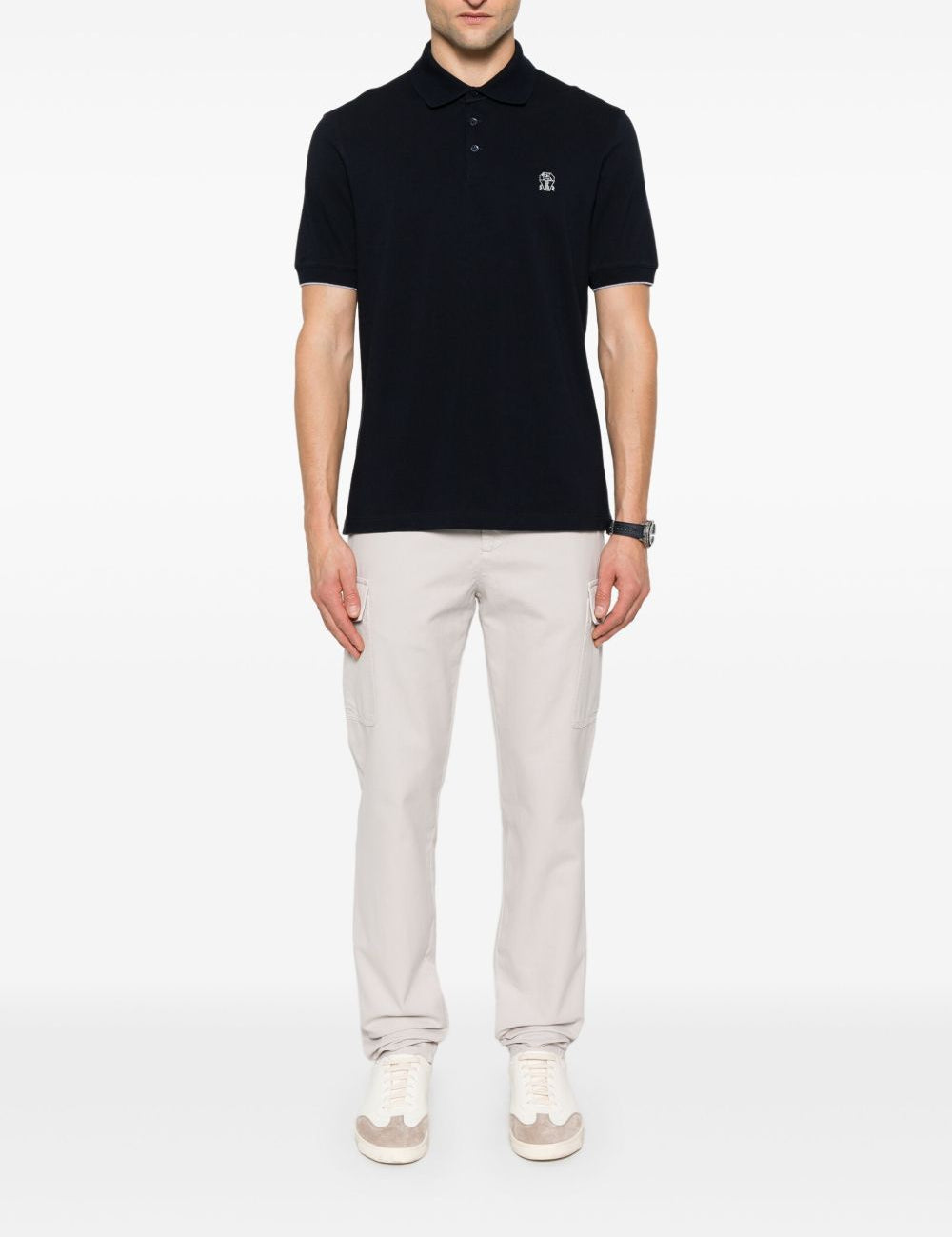 Polo con ricamo in nero Brunello cucinelli - uomo 