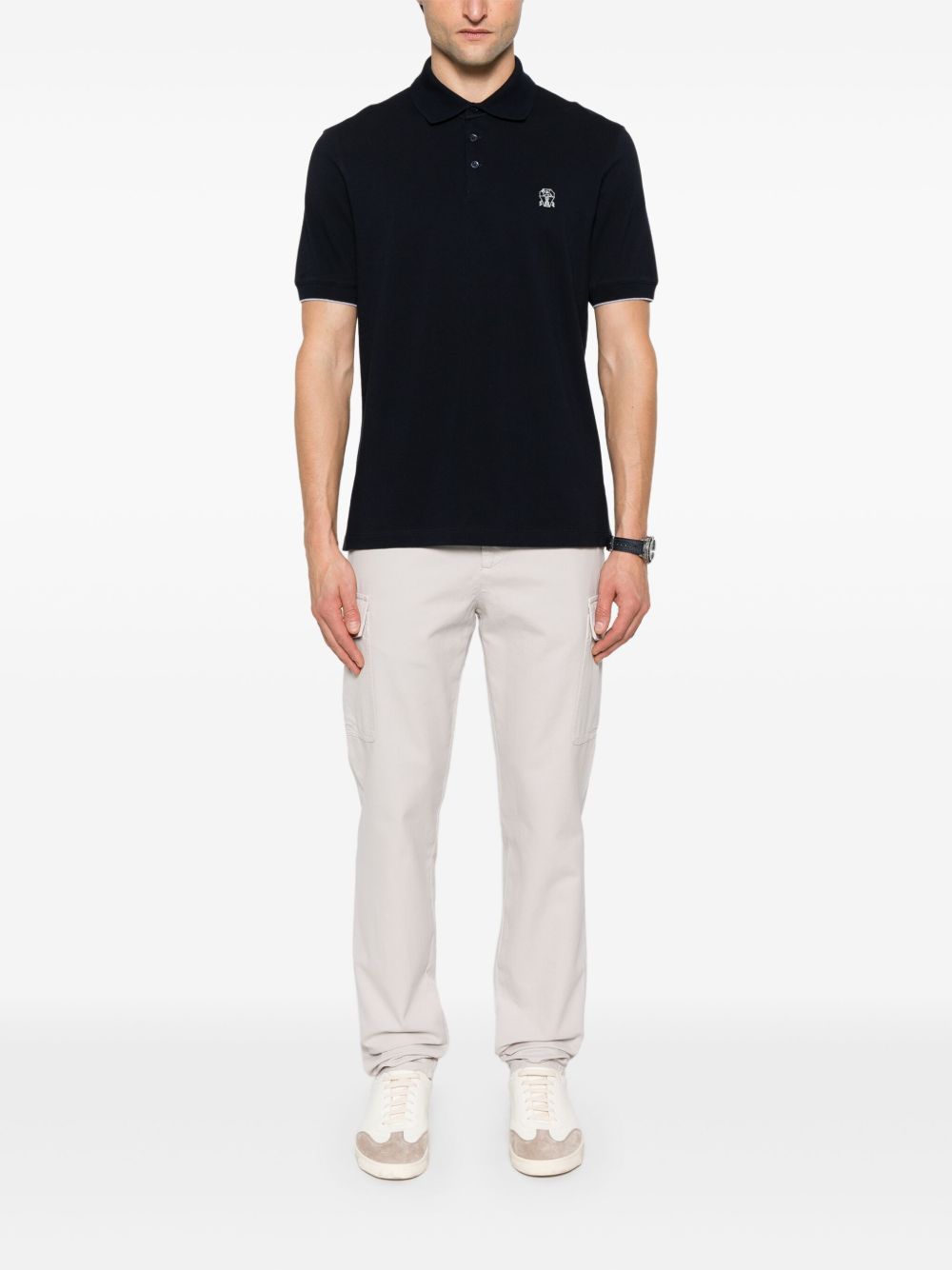 Polo con ricamo in nero Brunello cucinelli - uomo 