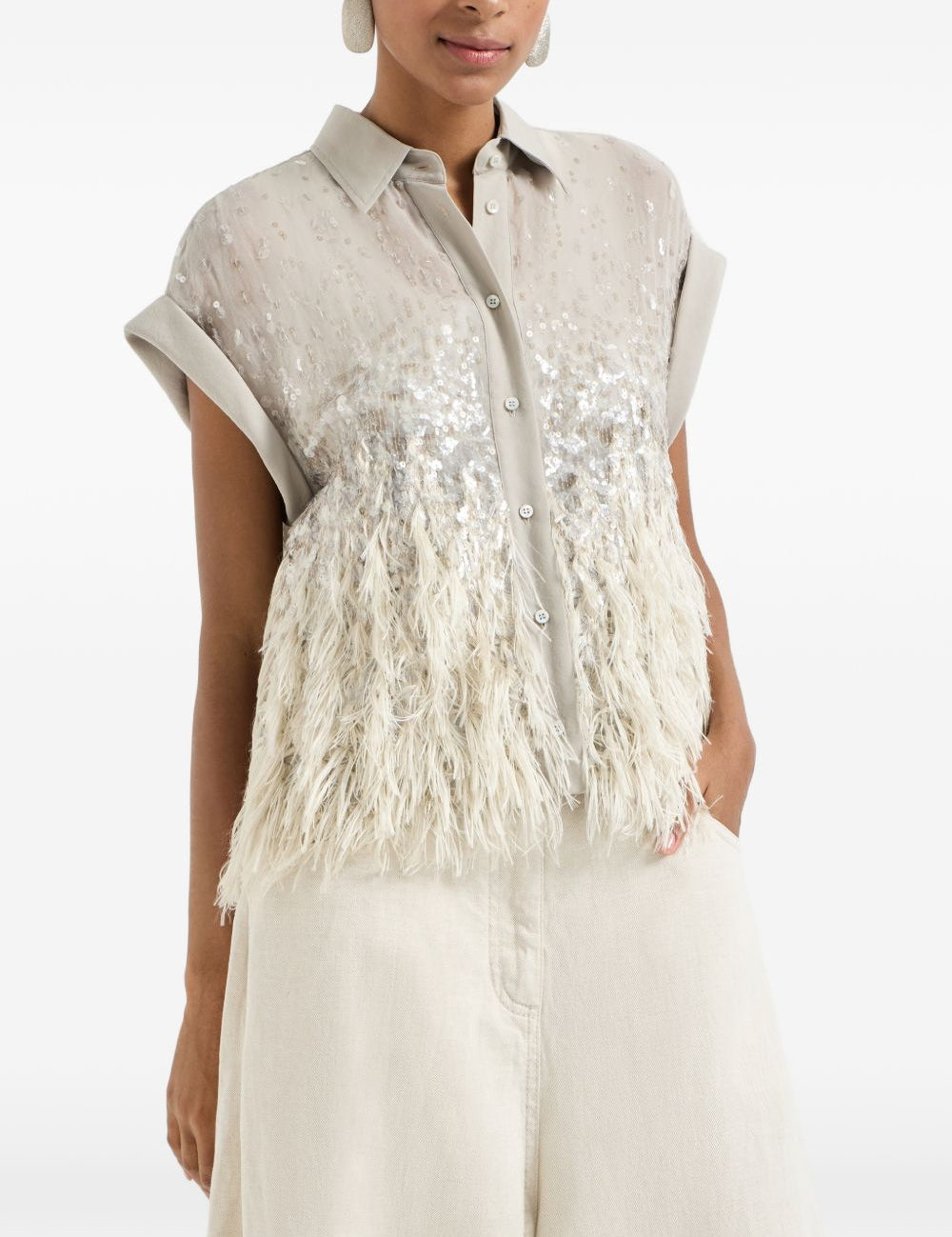 Camicia con frange in beige Brunello cucinelli - donna 