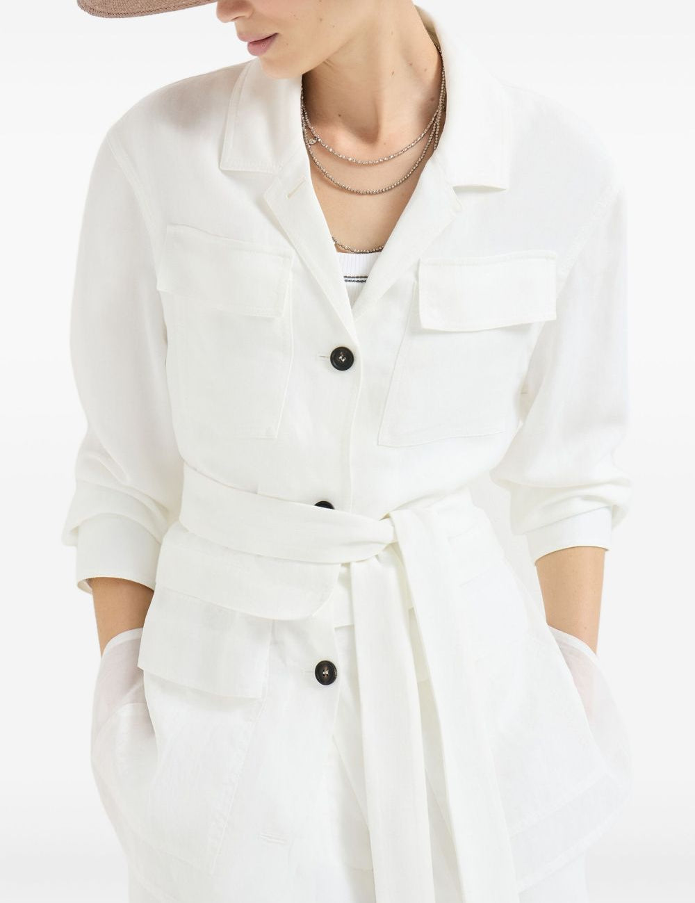 Giacca con cintura in bianco Brunello cucinelli - donna 