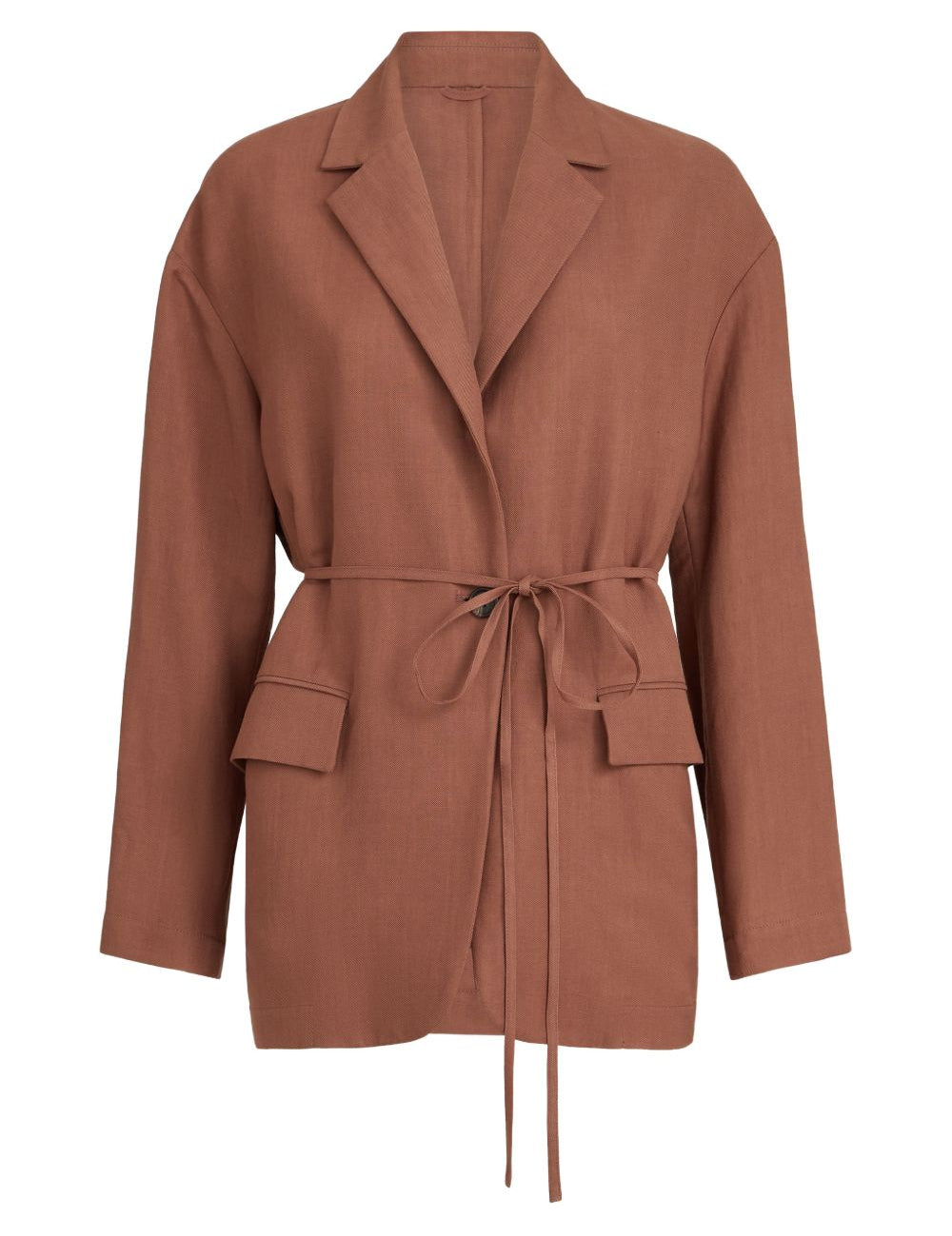 Blazer in misto lino con cintura in marrone Brunello cucinelli - donna 