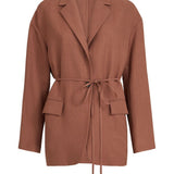 Blazer in misto lino con cintura in marrone Brunello cucinelli - donna 