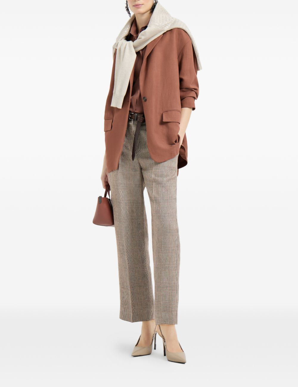 Blazer in misto lino con cintura in marrone Brunello cucinelli - donna 