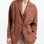 Blazer in misto lino con cintura in marrone Brunello cucinelli - donna 