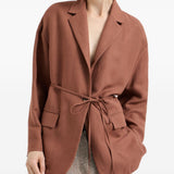 Blazer in misto lino con cintura in marrone Brunello cucinelli - donna 