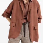 Blazer in misto lino con cintura in marrone Brunello cucinelli - donna 