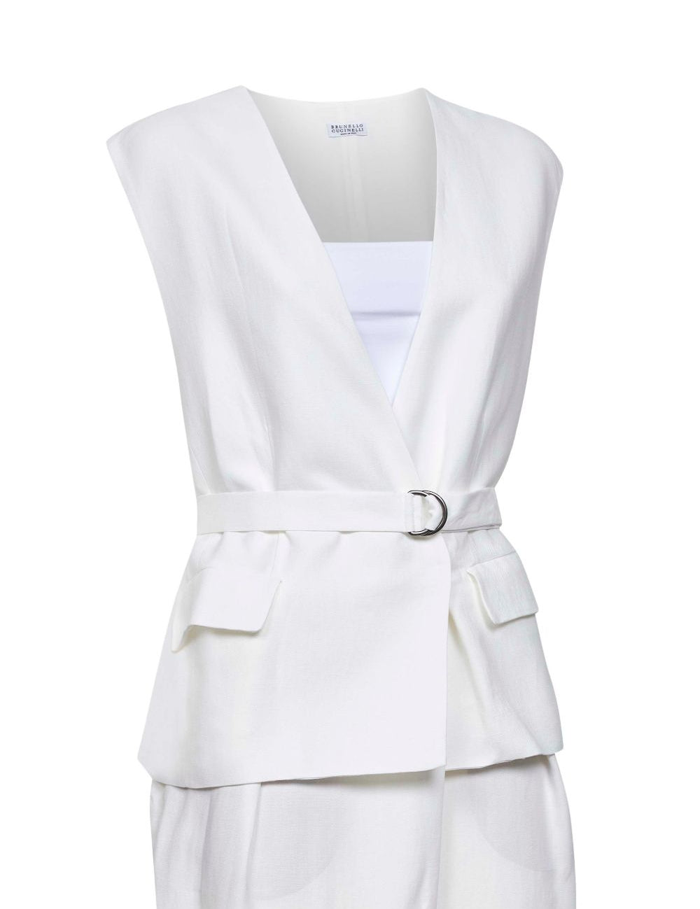 Abito midi con scollo a V in bianco Brunello cucinelli - donna 
