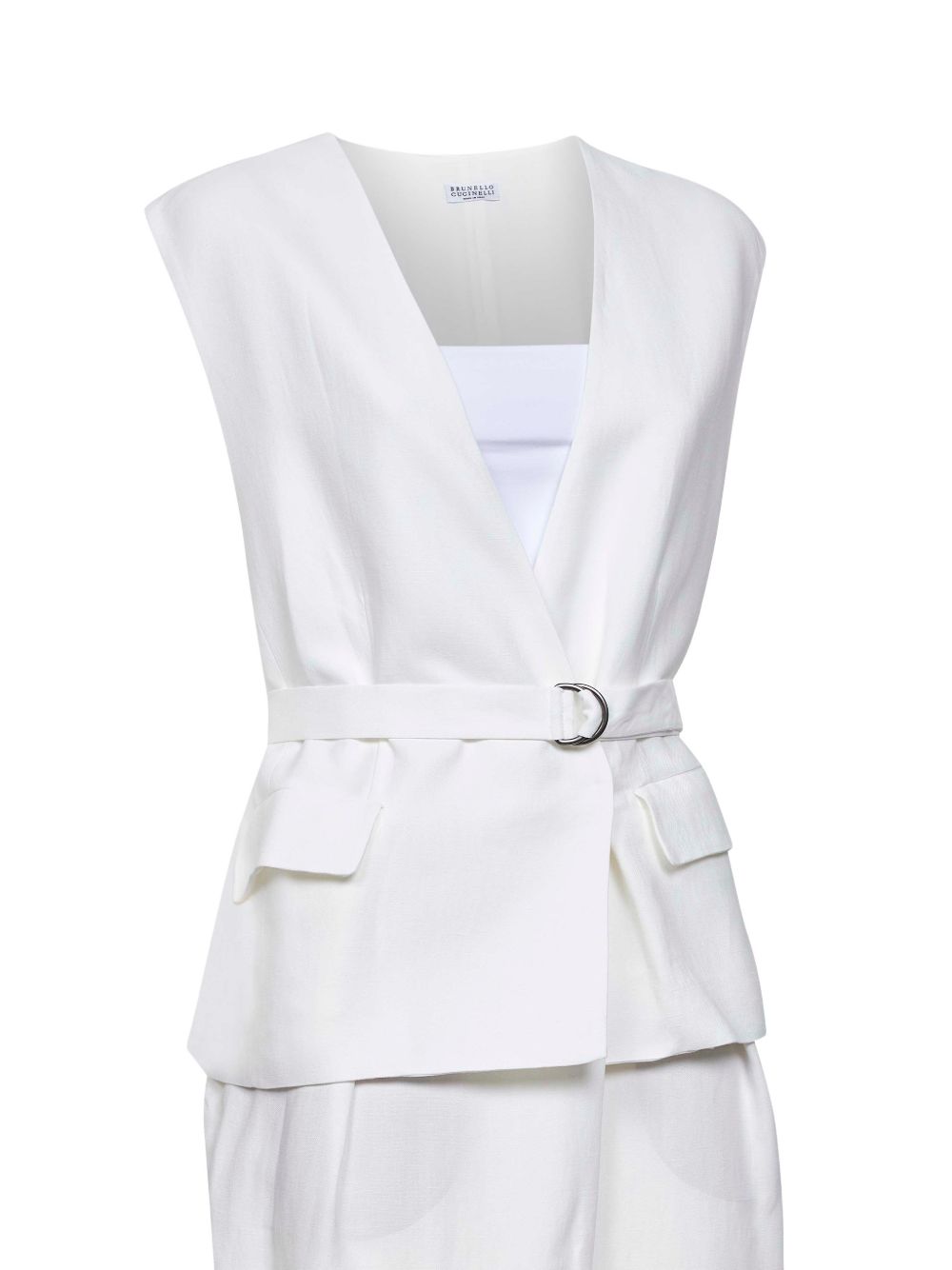 Abito midi con scollo a V in bianco Brunello cucinelli - donna 