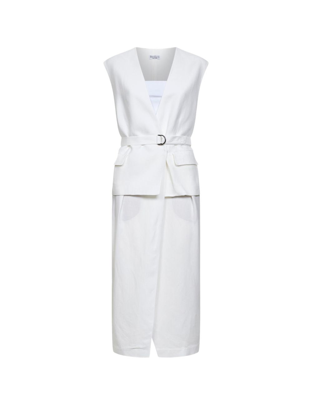 Abito midi con scollo a V in bianco Brunello cucinelli - donna 