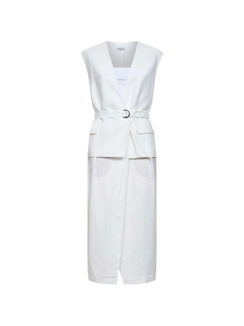 Abito midi con scollo a V in bianco Brunello cucinelli - donna 