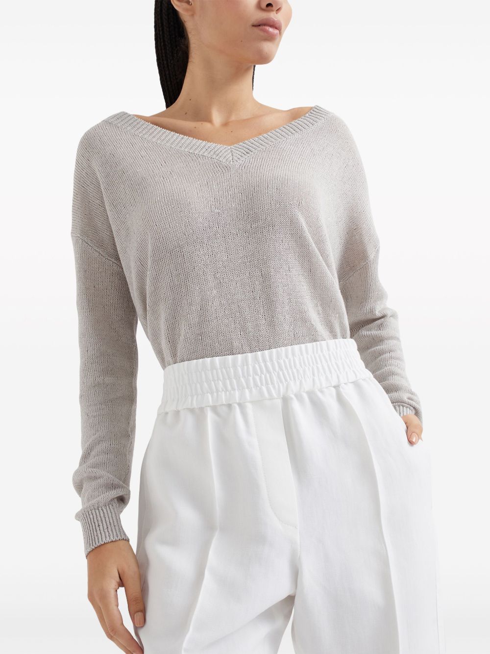 Pantaloni crop con dettaglio a righe in bianco Brunello cucinelli - donna 