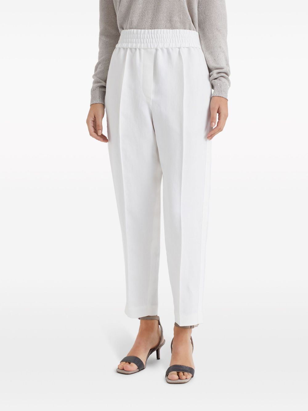 Pantaloni crop con dettaglio a righe in bianco Brunello cucinelli - donna 