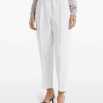 Pantaloni crop con dettaglio a righe in bianco Brunello cucinelli - donna 