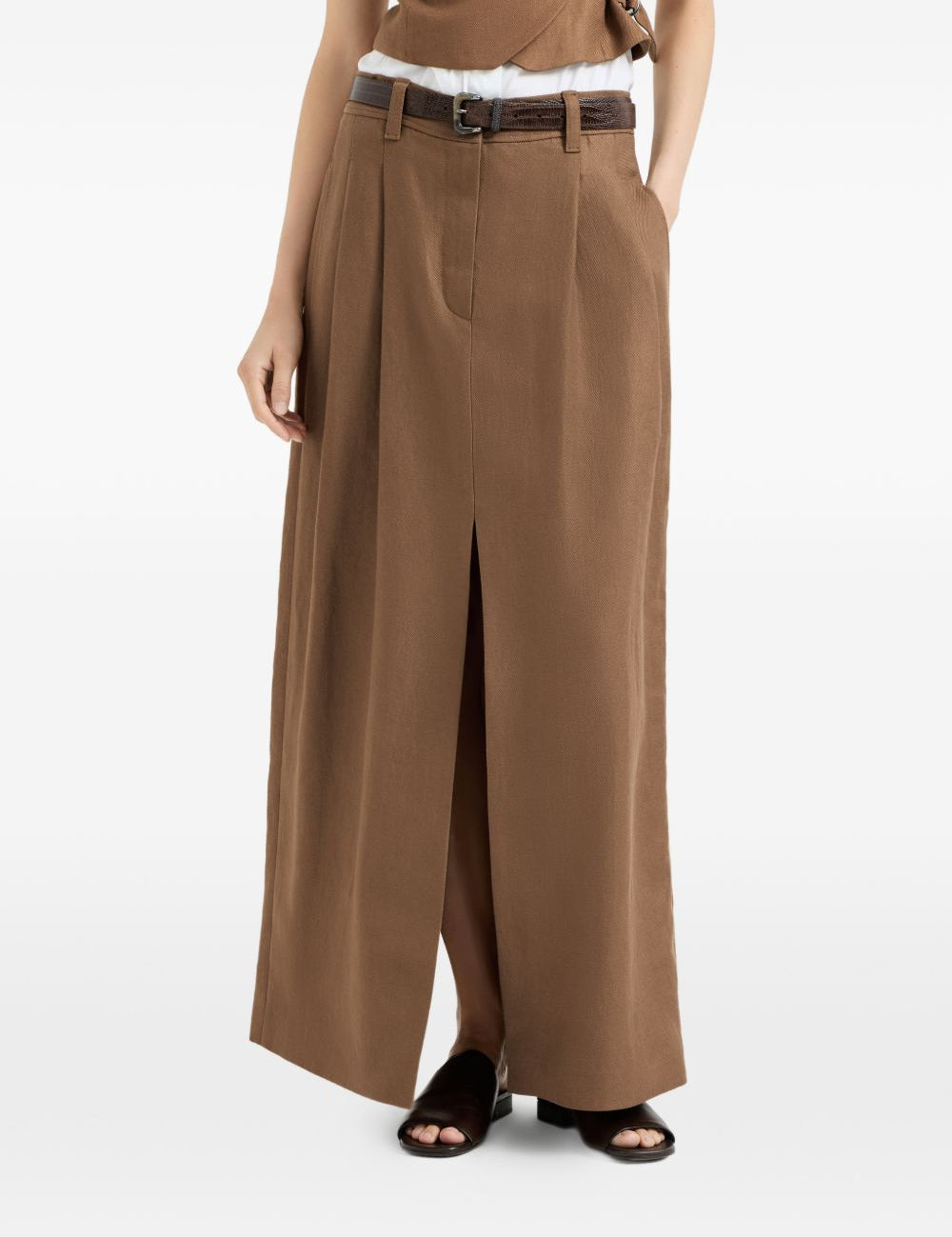 Gonna midi con dettaglio Monili in marrone Brunello cucinelli - donna 