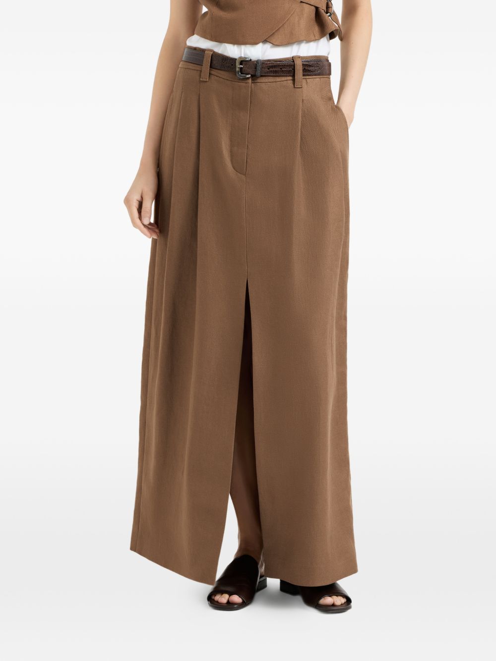 Gonna midi con dettaglio Monili in marrone Brunello cucinelli - donna 