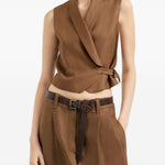 Gilet con fibbia diagonale in marrone Brunello cucinelli - donna 