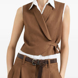 Gilet con fibbia diagonale in marrone Brunello cucinelli - donna 