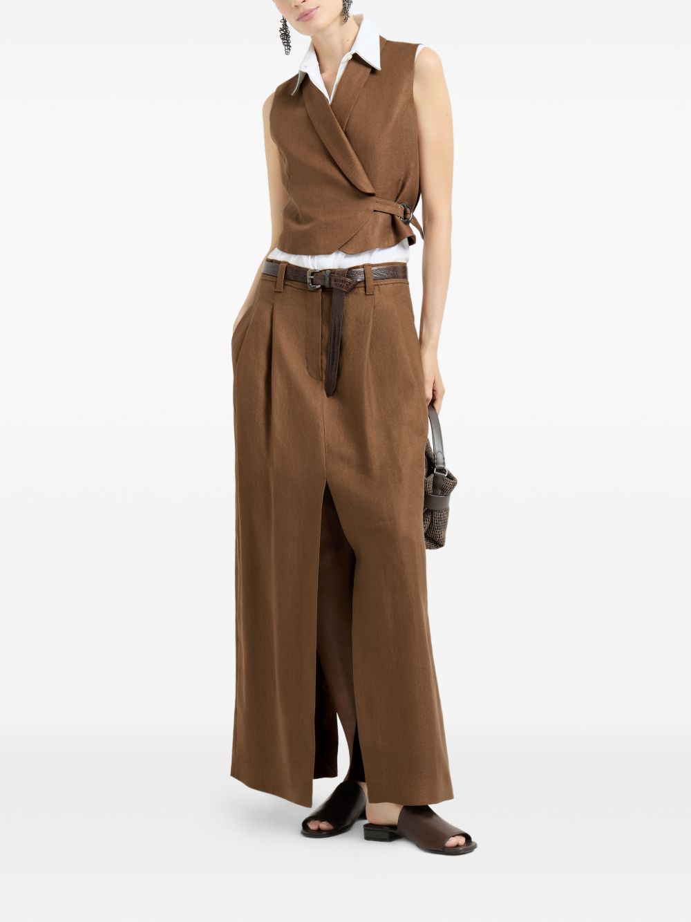 Gilet con fibbia diagonale in marrone Brunello cucinelli - donna 