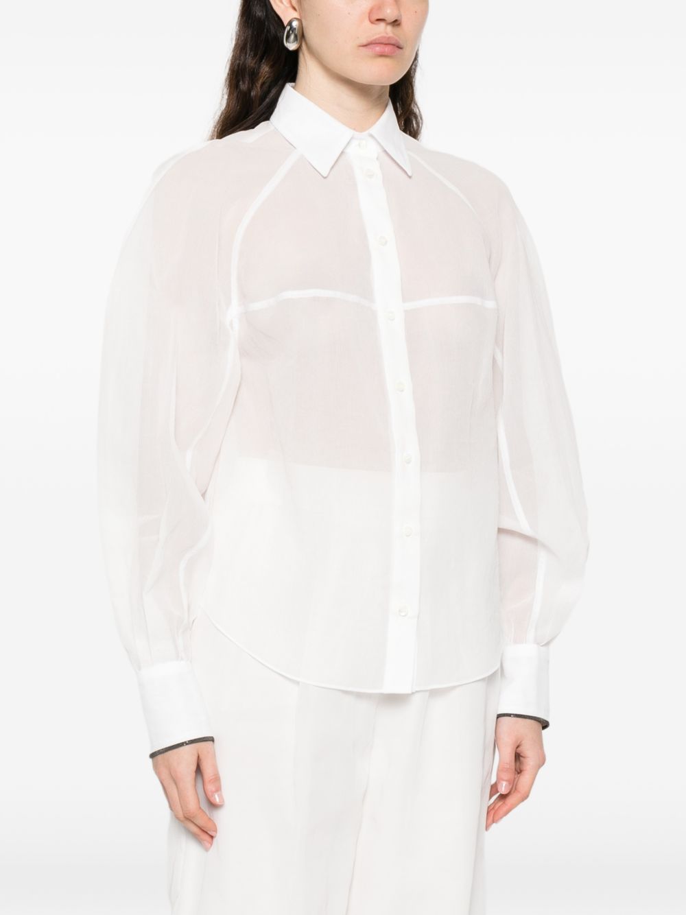 Camicia semi trasparente in bianco Brunello Cucinelli - donna 