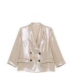 Blazer doppiopetto in lino metallizzato in beige Brunello cucinelli - donna 