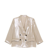Blazer doppiopetto in lino metallizzato in beige Brunello cucinelli - donna 