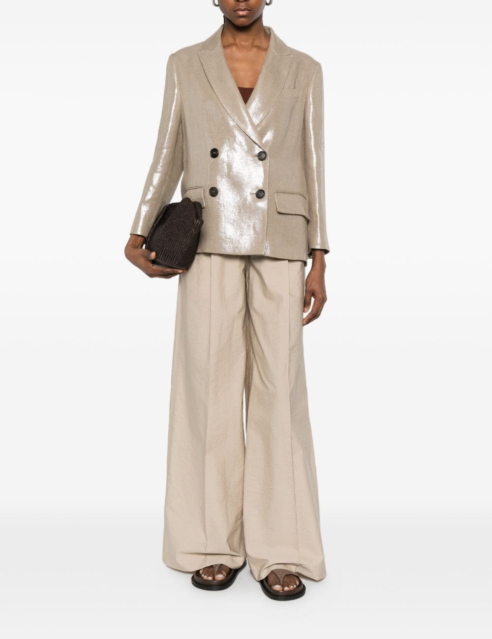 Blazer doppiopetto in lino metallizzato in beige Brunello cucinelli - donna 